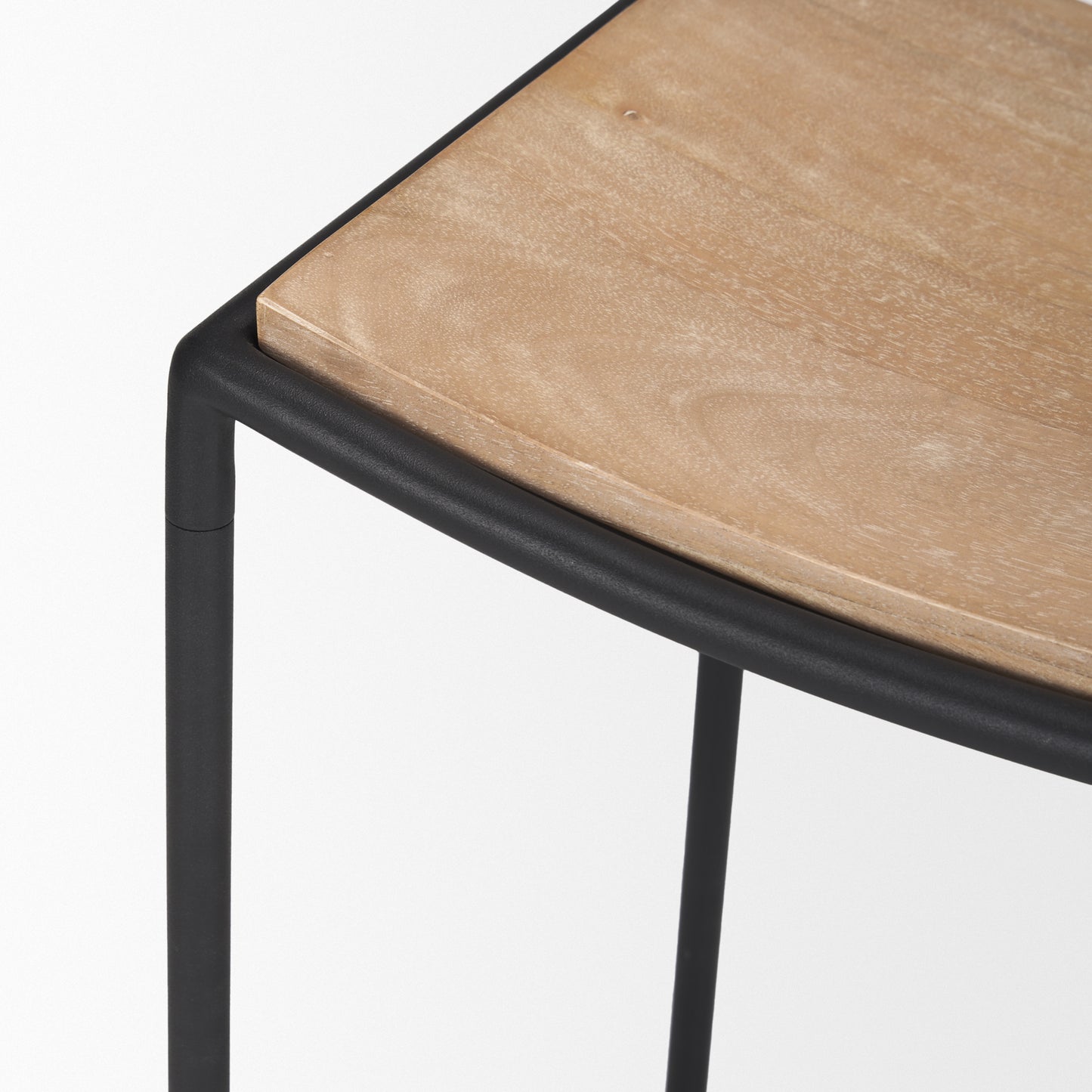 Taniel Wood Seat Bar Counter Stool Light Brown Metal | Black Metal - bar-stools