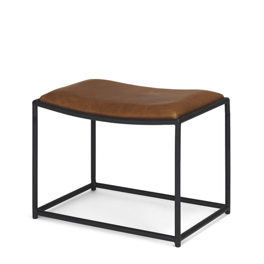 Taniel Leather Stool Brown Leather | Black Metal - ottoman-and-poufs