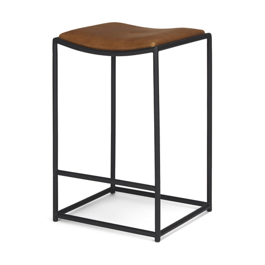 Taniel Leather Seat Bar Counter Stool Brown Leather | Black Metal - bar-stools