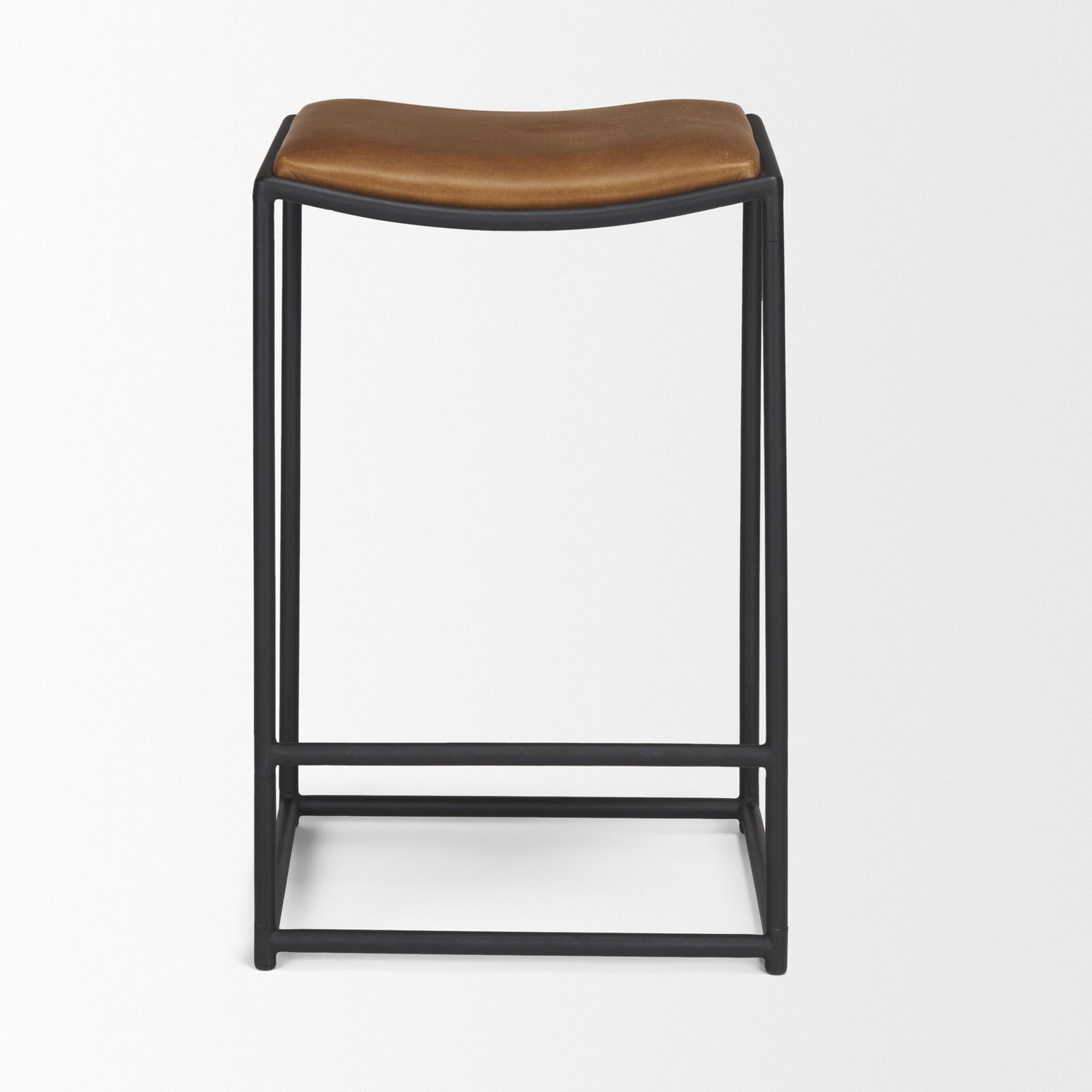 Taniel Leather Seat Bar Counter Stool Brown Leather | Black Metal - bar-stools