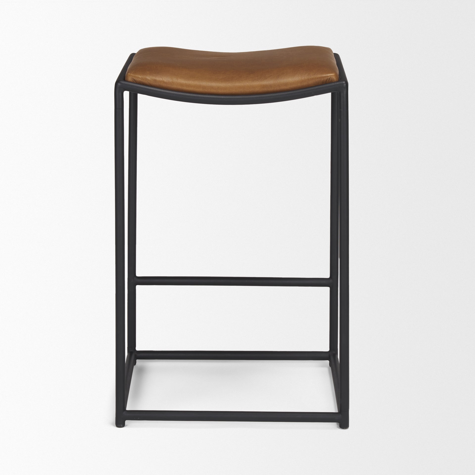 Taniel Leather Seat Bar Counter Stool Brown Leather | Black Metal - bar-stools