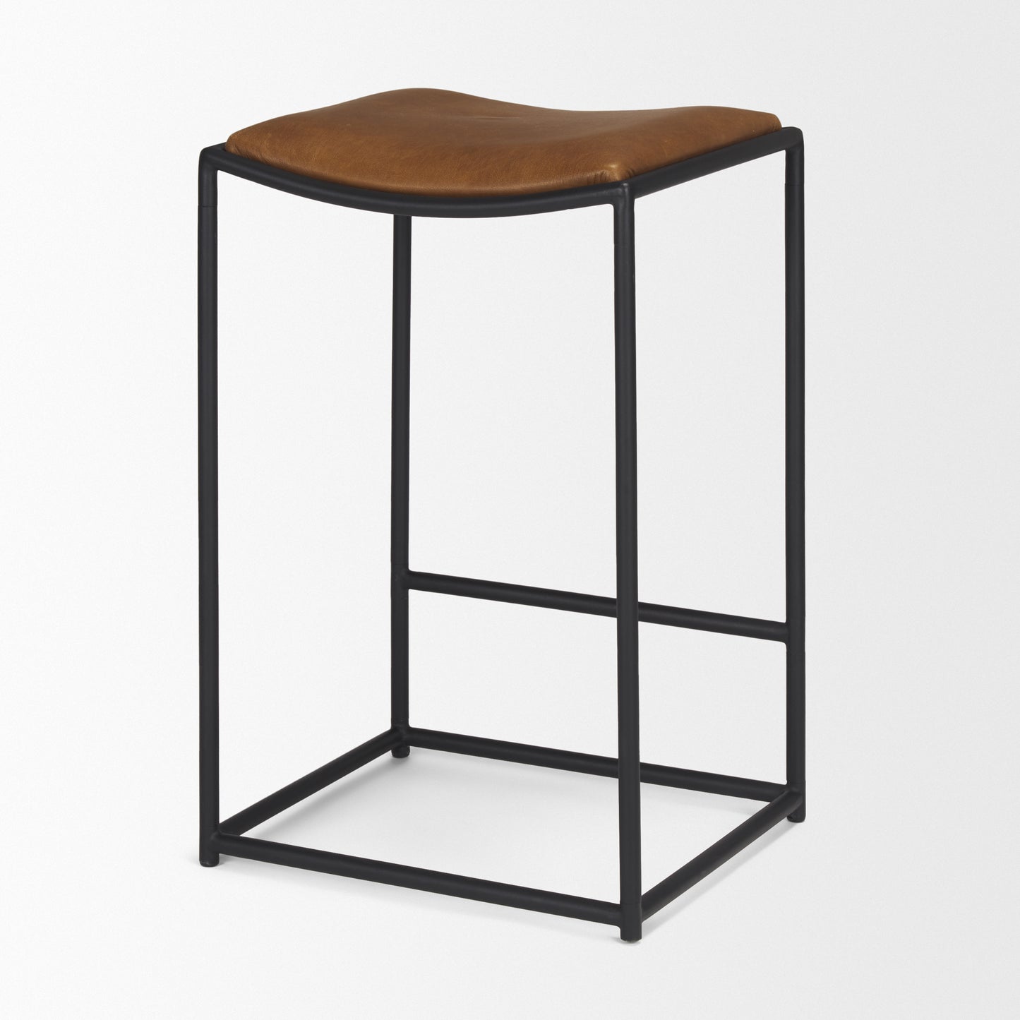 Taniel Leather Seat Bar Counter Stool Brown Leather | Black Metal - bar-stools