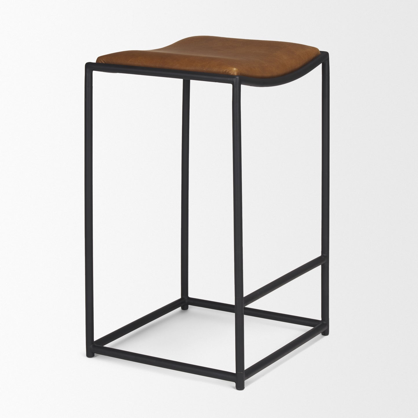 Taniel Leather Seat Bar Counter Stool Brown Leather | Black Metal - bar-stools