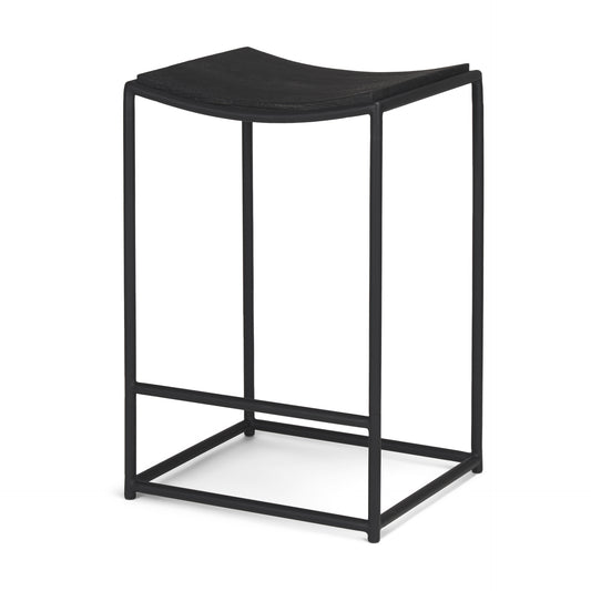 Taniel Wood Seat Bar Counter Stool Black Wood | Black Metal - bar-stools
