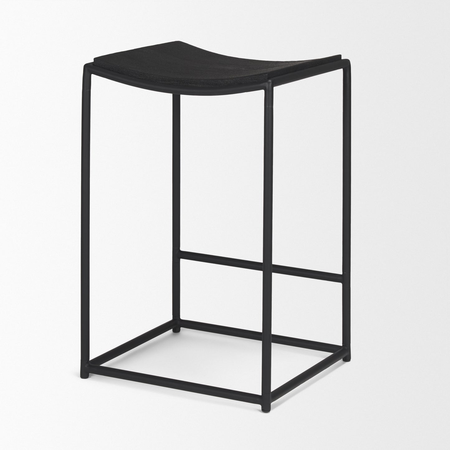 Taniel Wood Seat Bar Counter Stool Black Wood | Black Metal - bar-stools