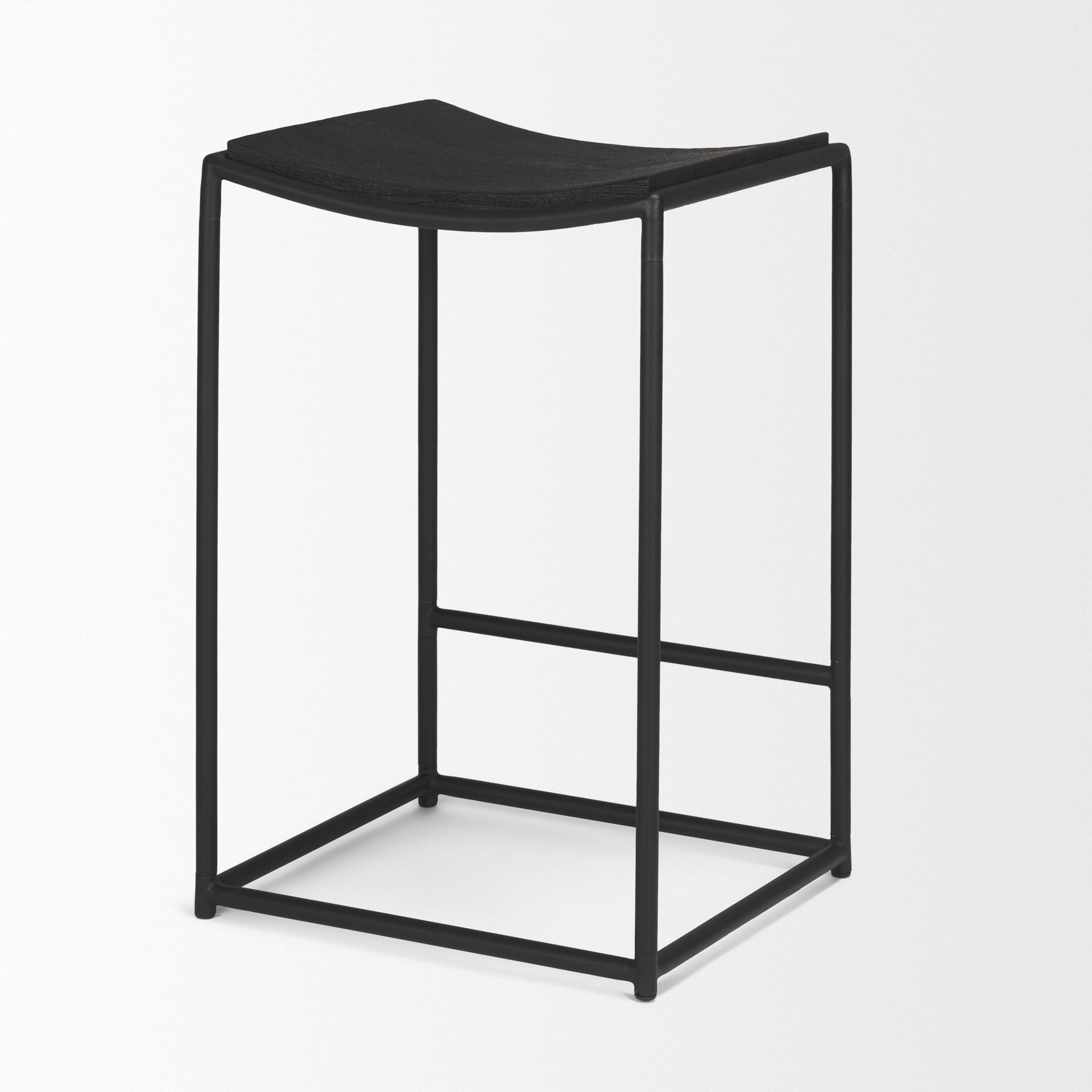 Taniel Wood Seat Bar Counter Stool Black Wood | Black Metal - bar-stools