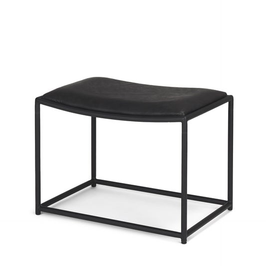 Taniel Leather Stool Black Leather | Black Metal - ottoman-and-poufs