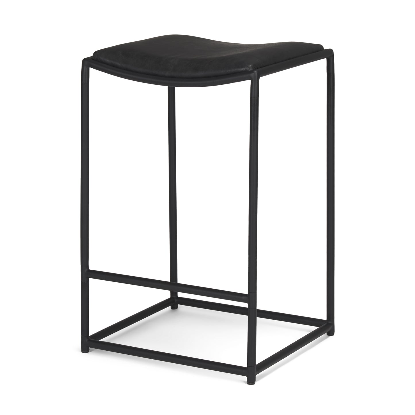 Taniel Leather Seat Bar Counter Stool Black Leather | Black Metal - bar-stools