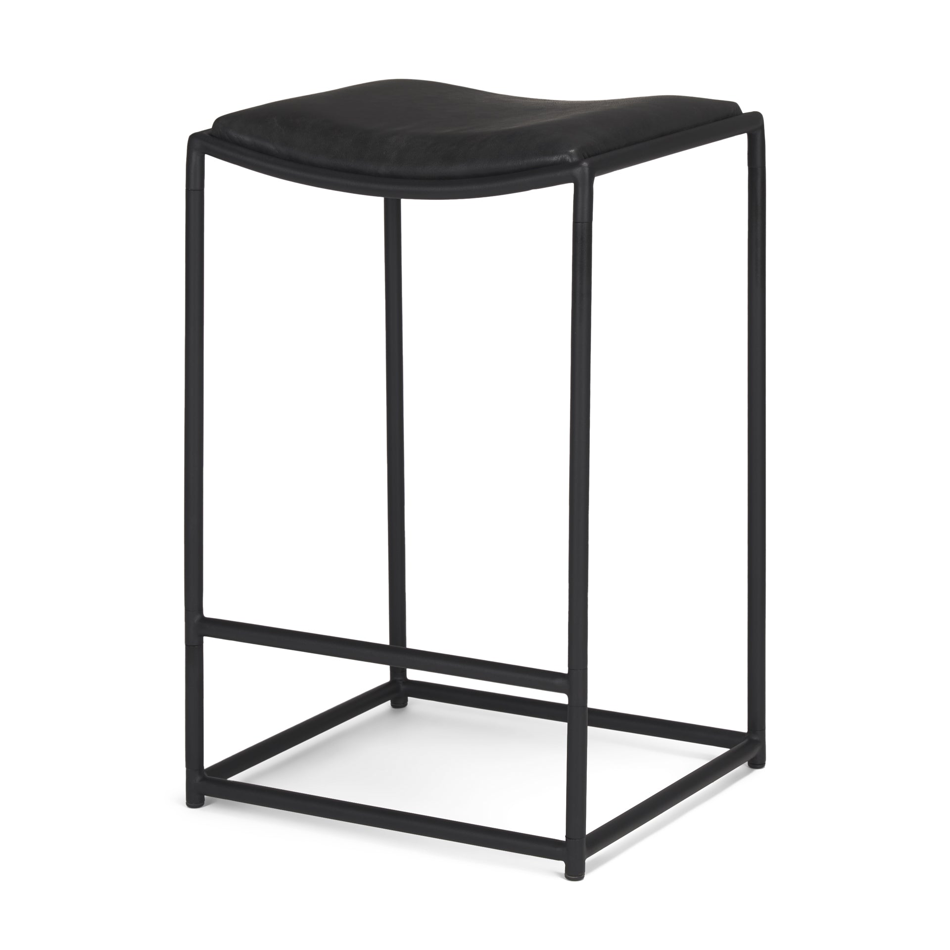 Taniel Leather Seat Bar Counter Stool Black Leather | Black Metal - bar-stools