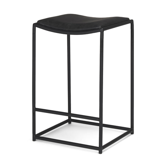 Taniel Leather Seat Bar Counter Stool Black Leather | Black Metal - bar-stools