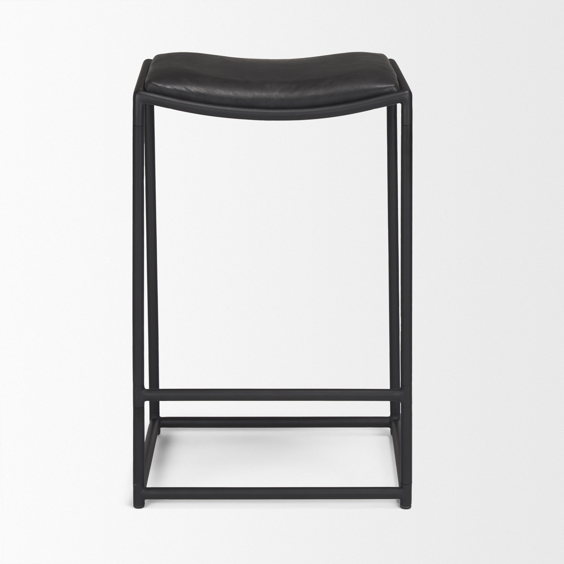 Taniel Leather Seat Bar Counter Stool Black Leather | Black Metal - bar-stools