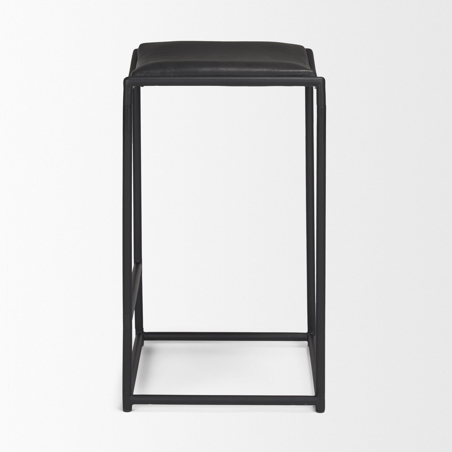 Taniel Leather Seat Bar Counter Stool Black Leather | Black Metal - bar-stools