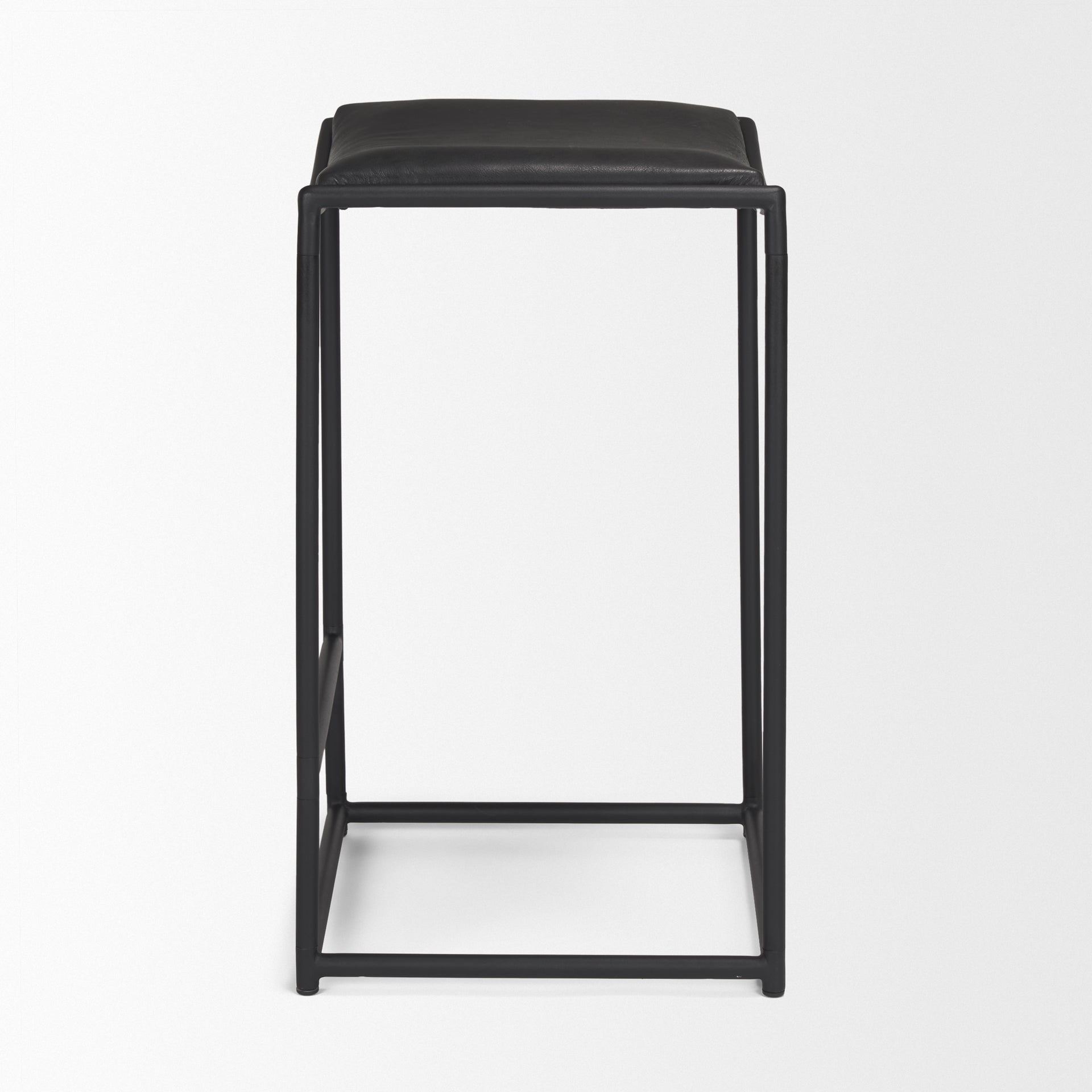 Taniel Leather Seat Bar Counter Stool Black Leather | Black Metal - bar-stools