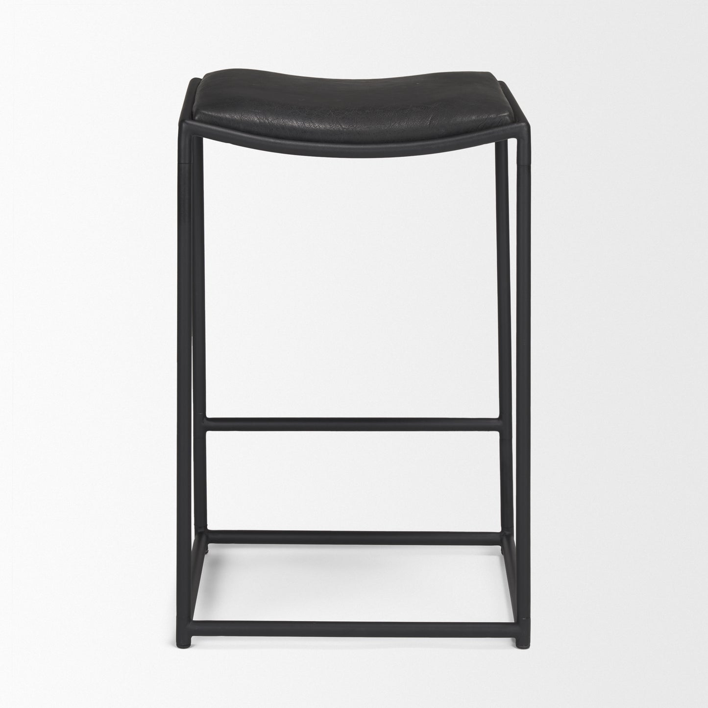 Taniel Leather Seat Bar Counter Stool Black Leather | Black Metal - bar-stools