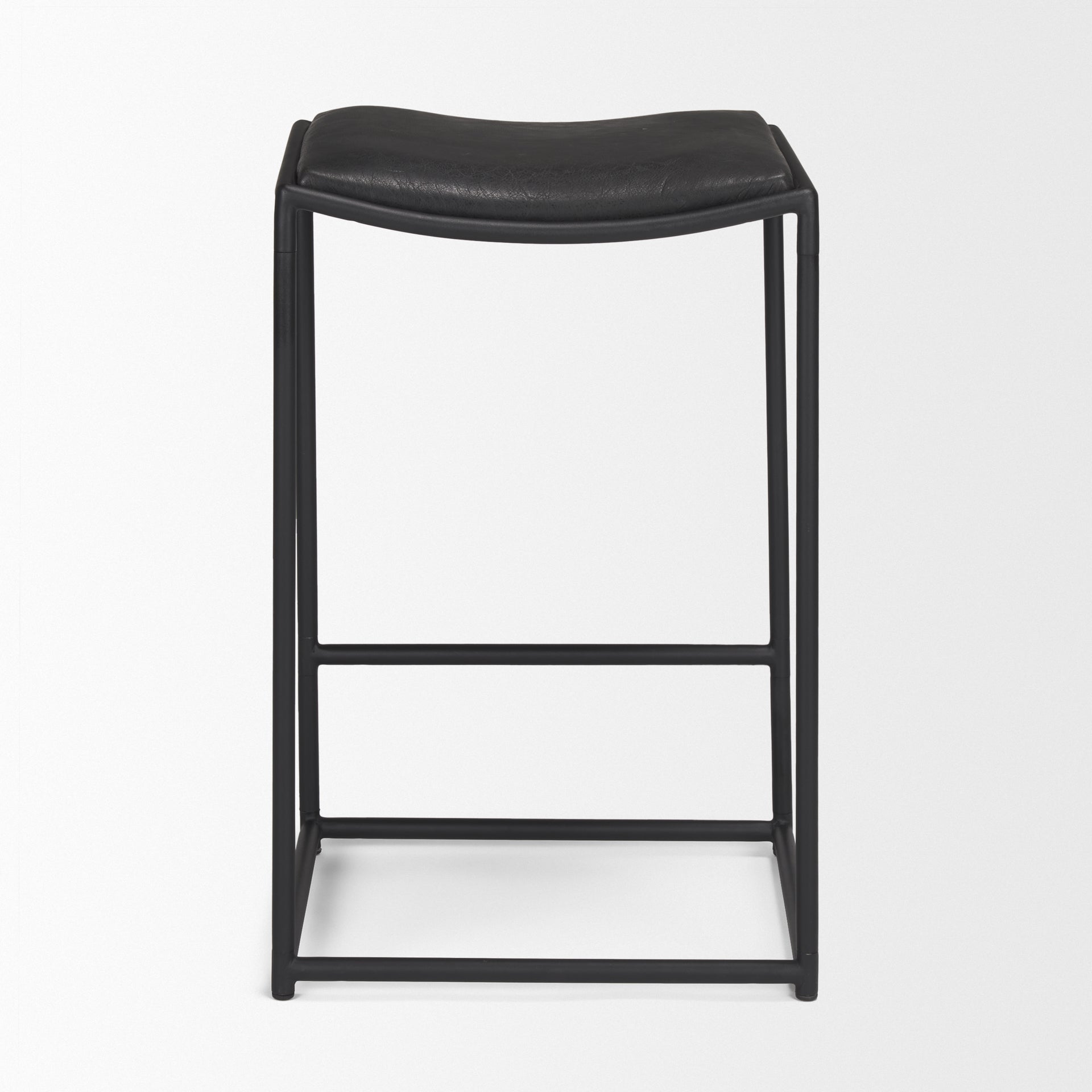 Taniel Leather Seat Bar Counter Stool Black Leather | Black Metal - bar-stools