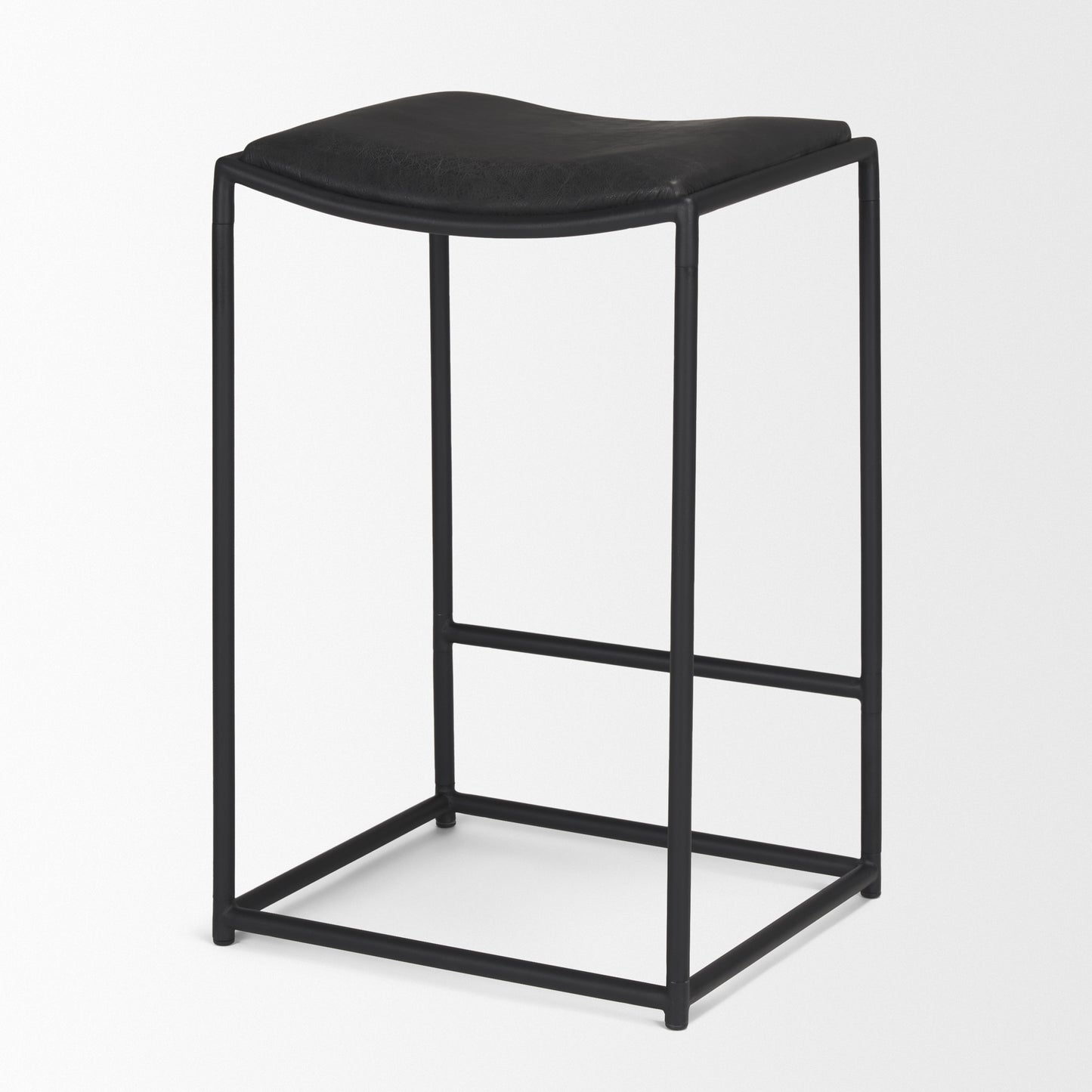 Taniel Leather Seat Bar Counter Stool Black Leather | Black Metal - bar-stools
