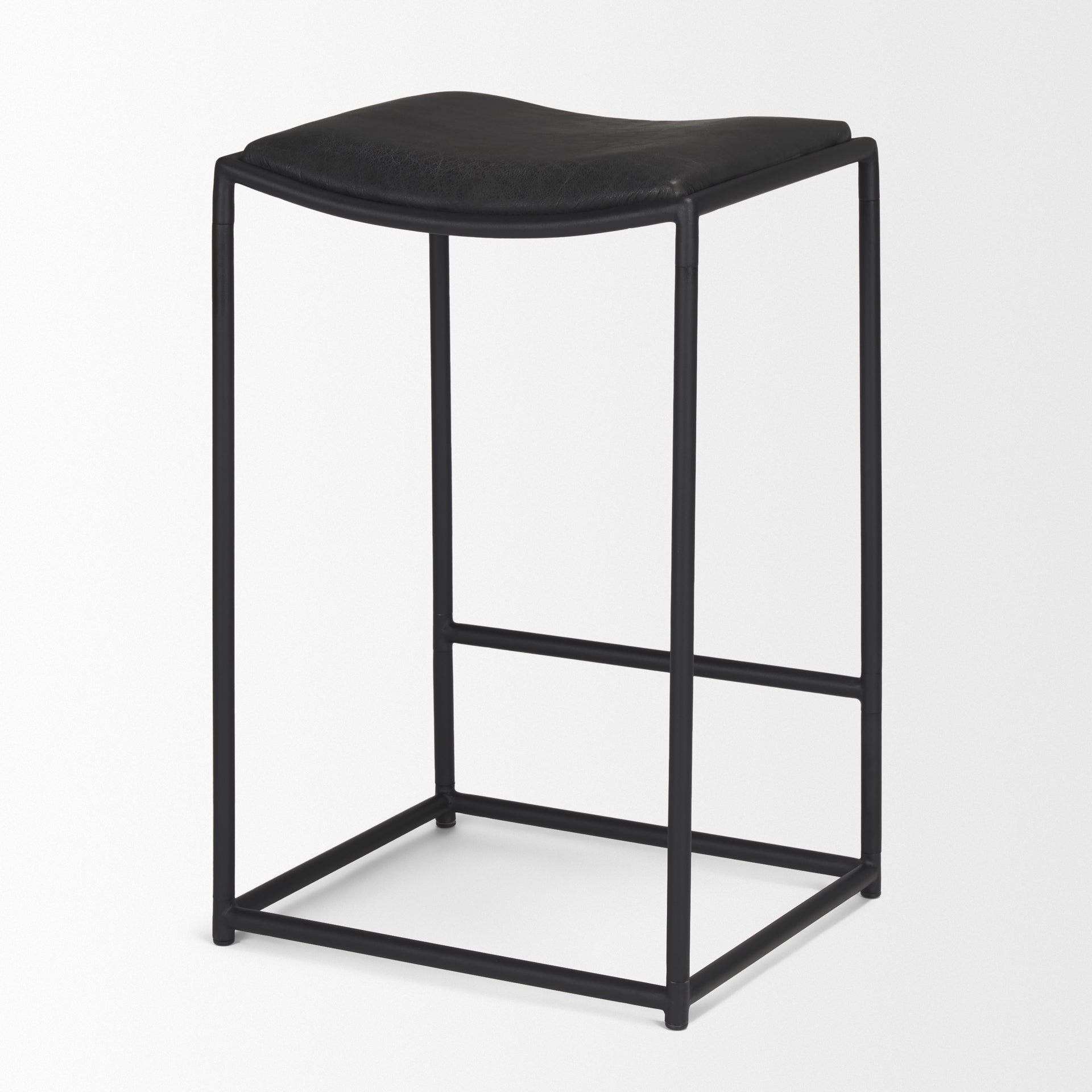 Taniel Leather Seat Bar Counter Stool Black Leather | Black Metal - bar-stools