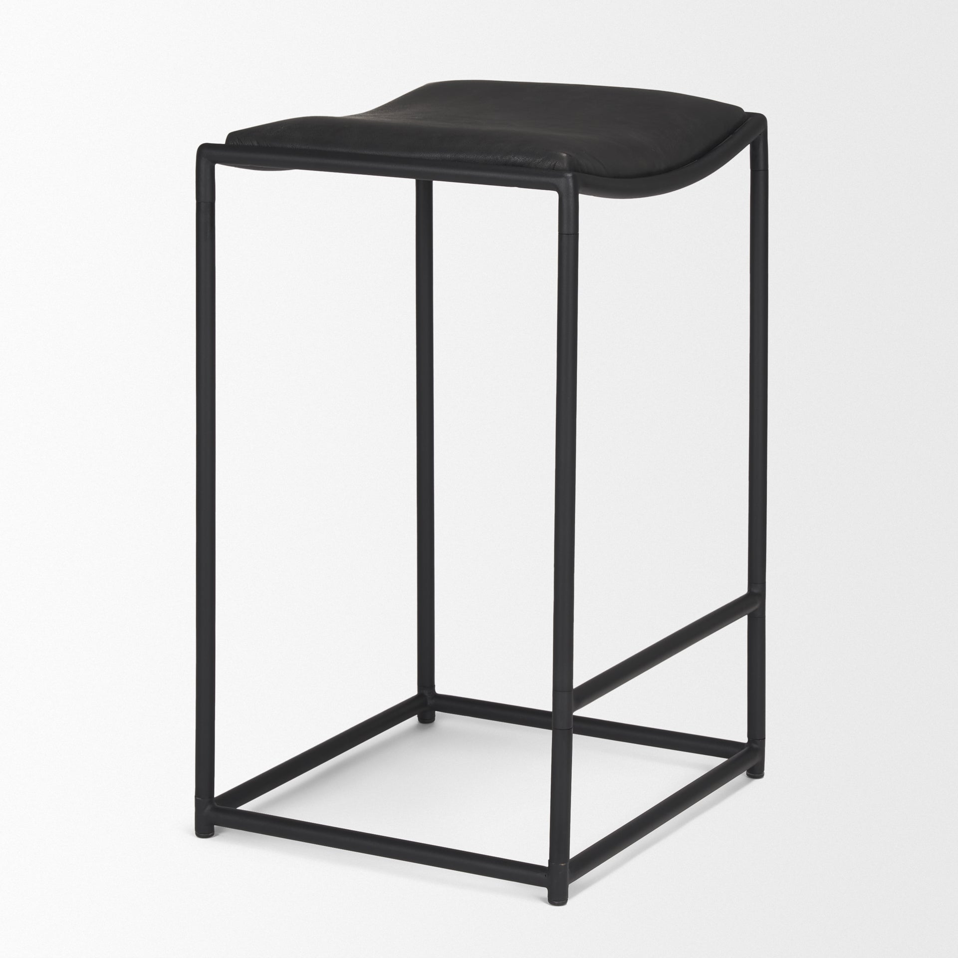 Taniel Leather Seat Bar Counter Stool Black Leather | Black Metal - bar-stools