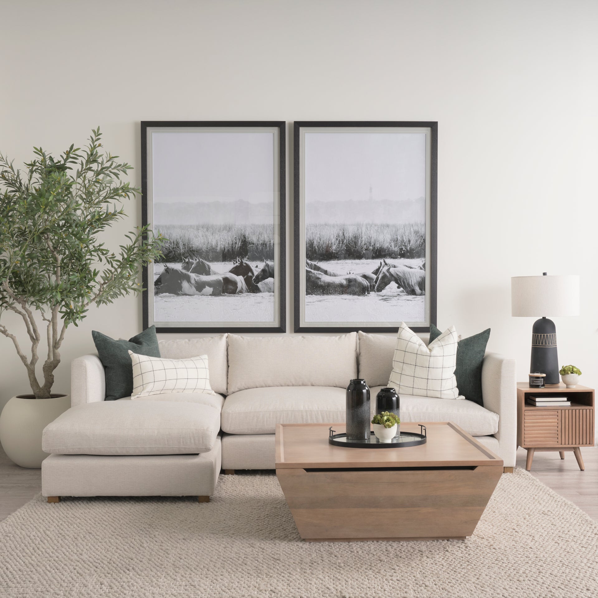 Halston Right Arm Sectional Piece Oatmeal Performance Fabric