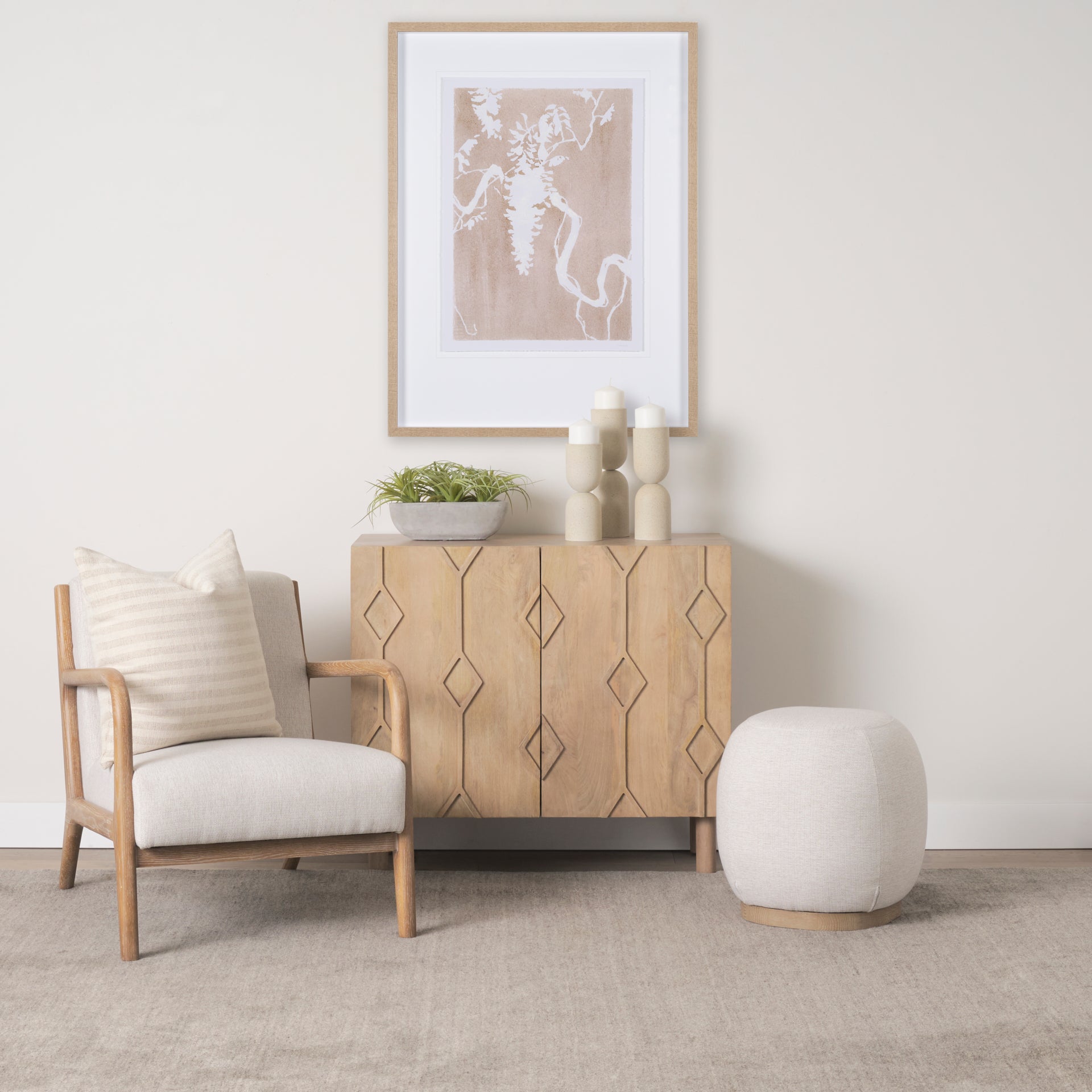 Cashel Accent Chair Light Brown Wood | Beige Fabric - accent-chairs