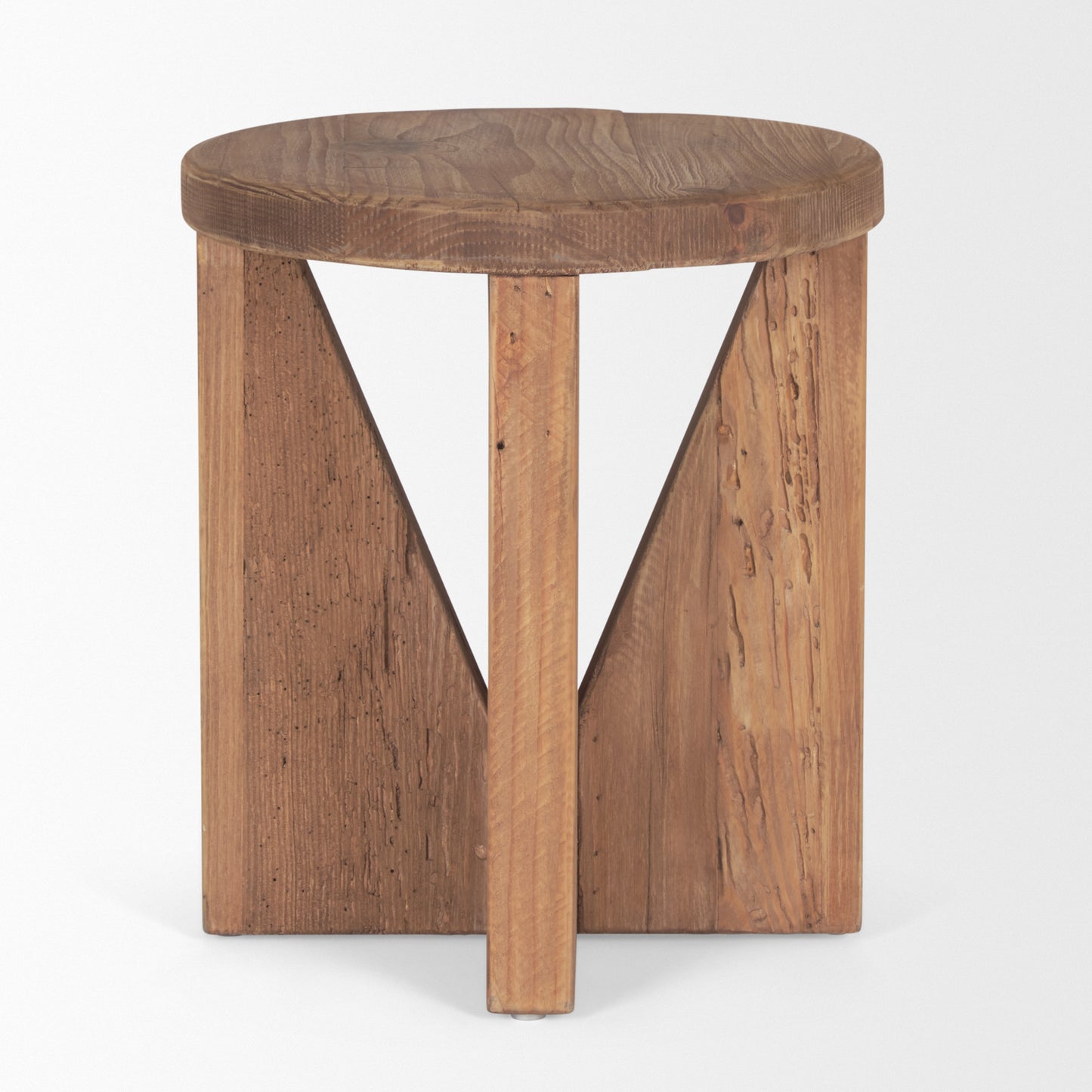 Tahlia Round Natural Brown Wood w/ Angled Legs Stool