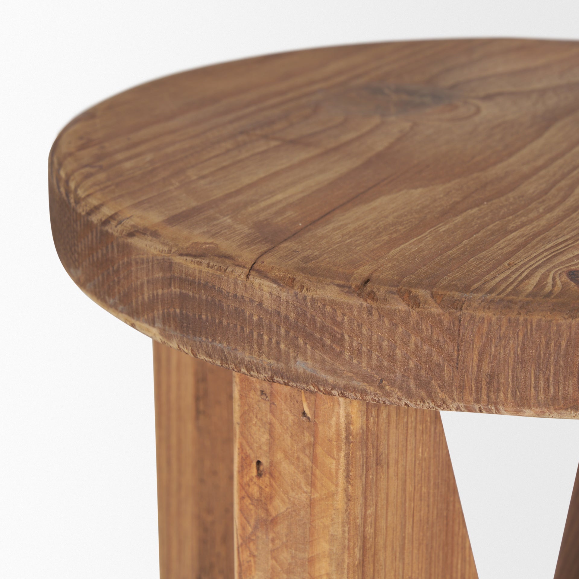 Tahlia Round Natural Brown Wood w/ Angled Legs Stool