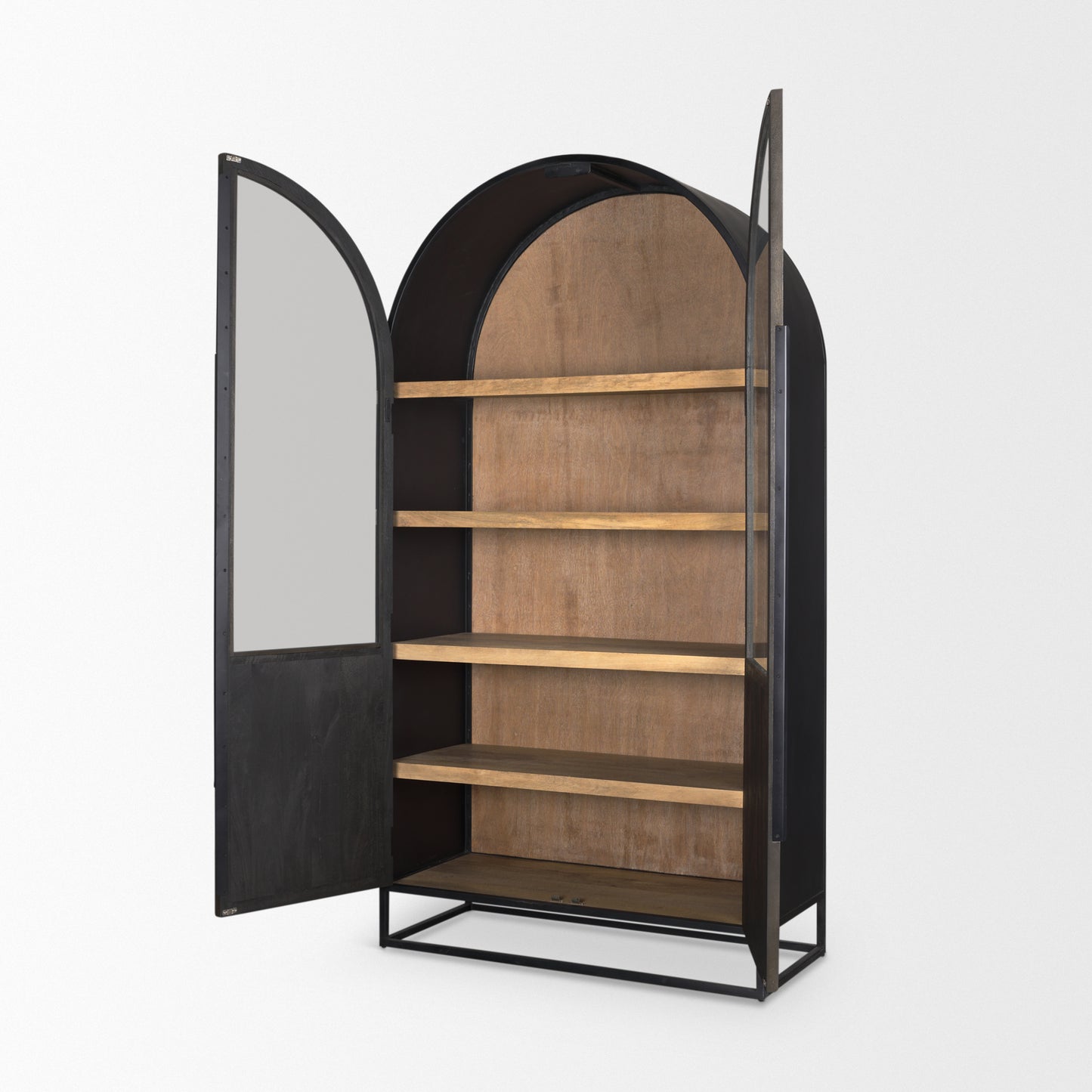 Sloan 80.5H Black Wood W/Black Metal Frame Arched Cabinet