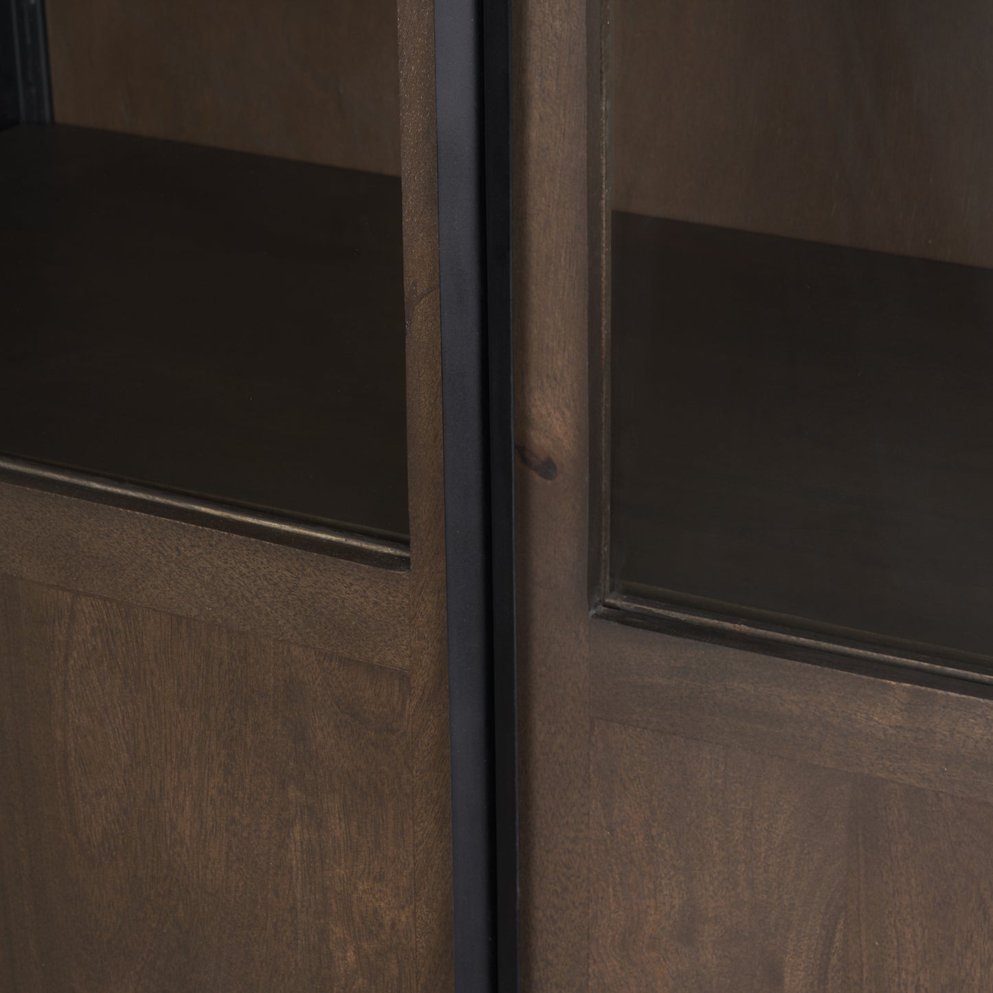 Sloan Curio Cabinet Dark Brown Wood | Black Metal | 80’’H - cabinets