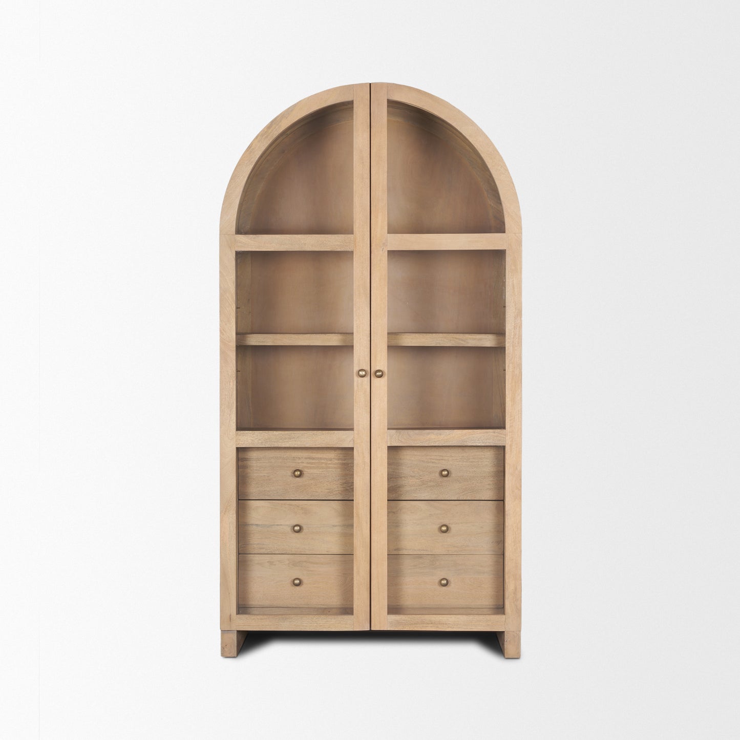 Suri Curio Cabinet Light Brown Wood | Brass Knobs - cabinets