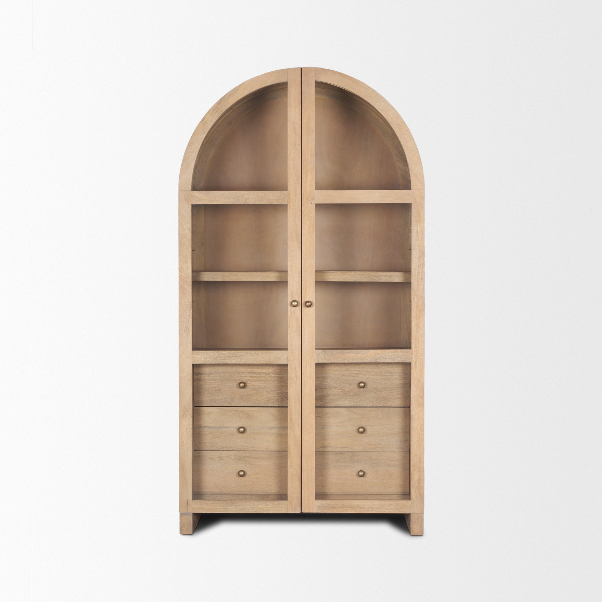 Suri Curio Cabinet Light Brown Wood | Brass Knobs - cabinets