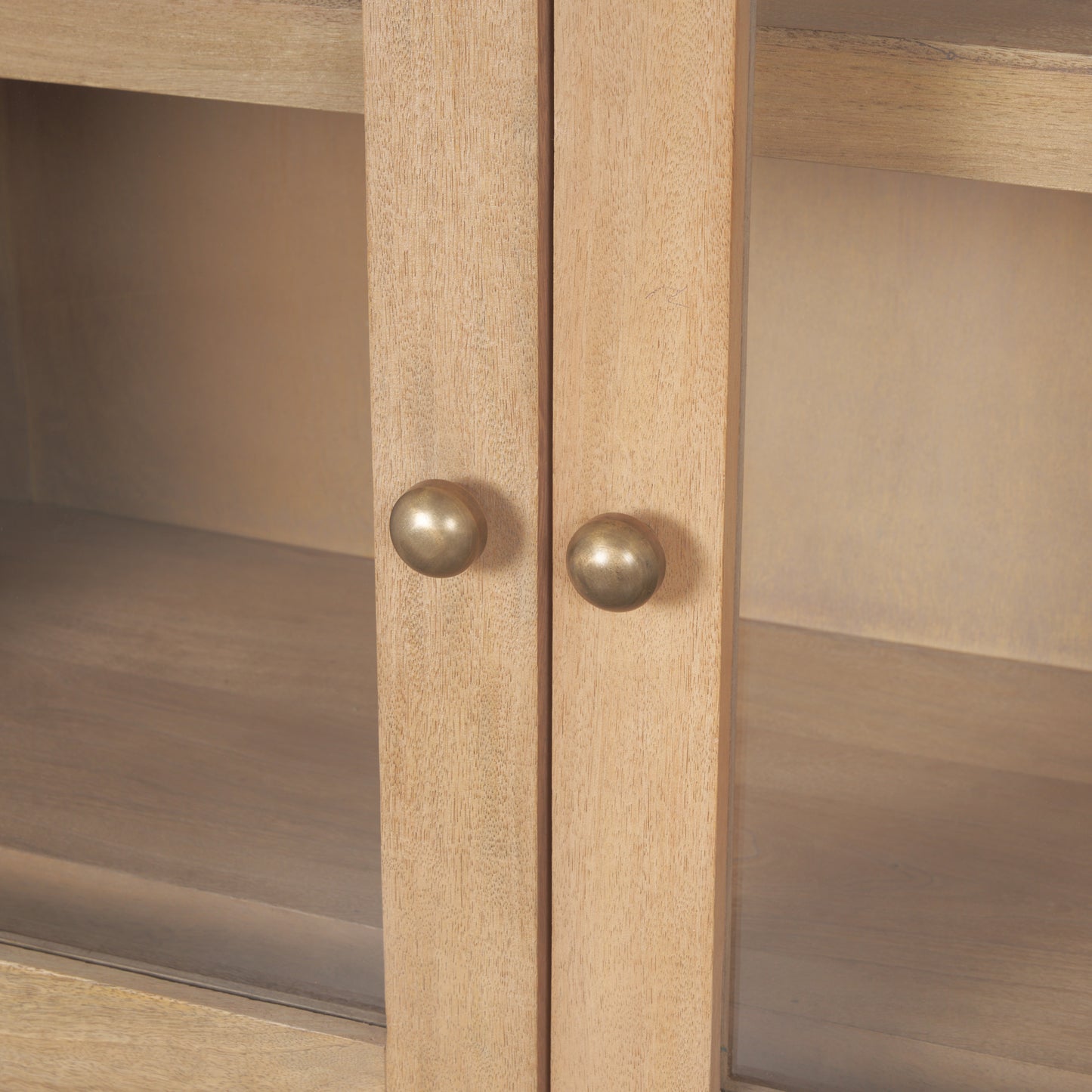 Suri Curio Cabinet Light Brown Wood | Brass Knobs - cabinets