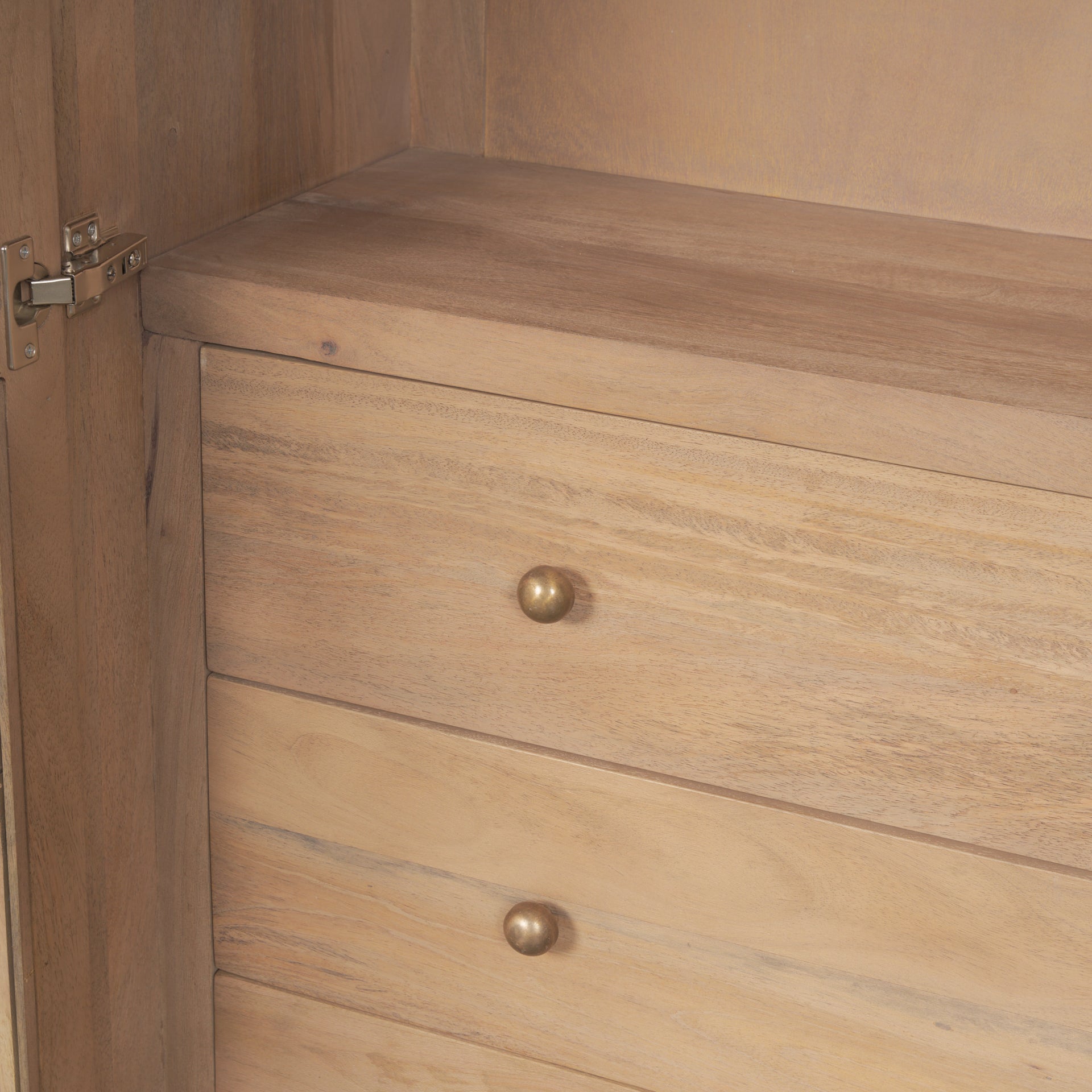 Suri Curio Cabinet Light Brown Wood | Brass Knobs - cabinets