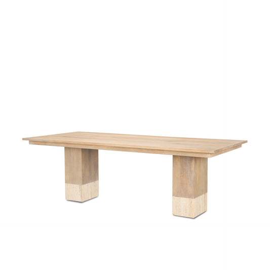 Shivon 94" Light Brown Mango Wood W/ Travertine Dining Table