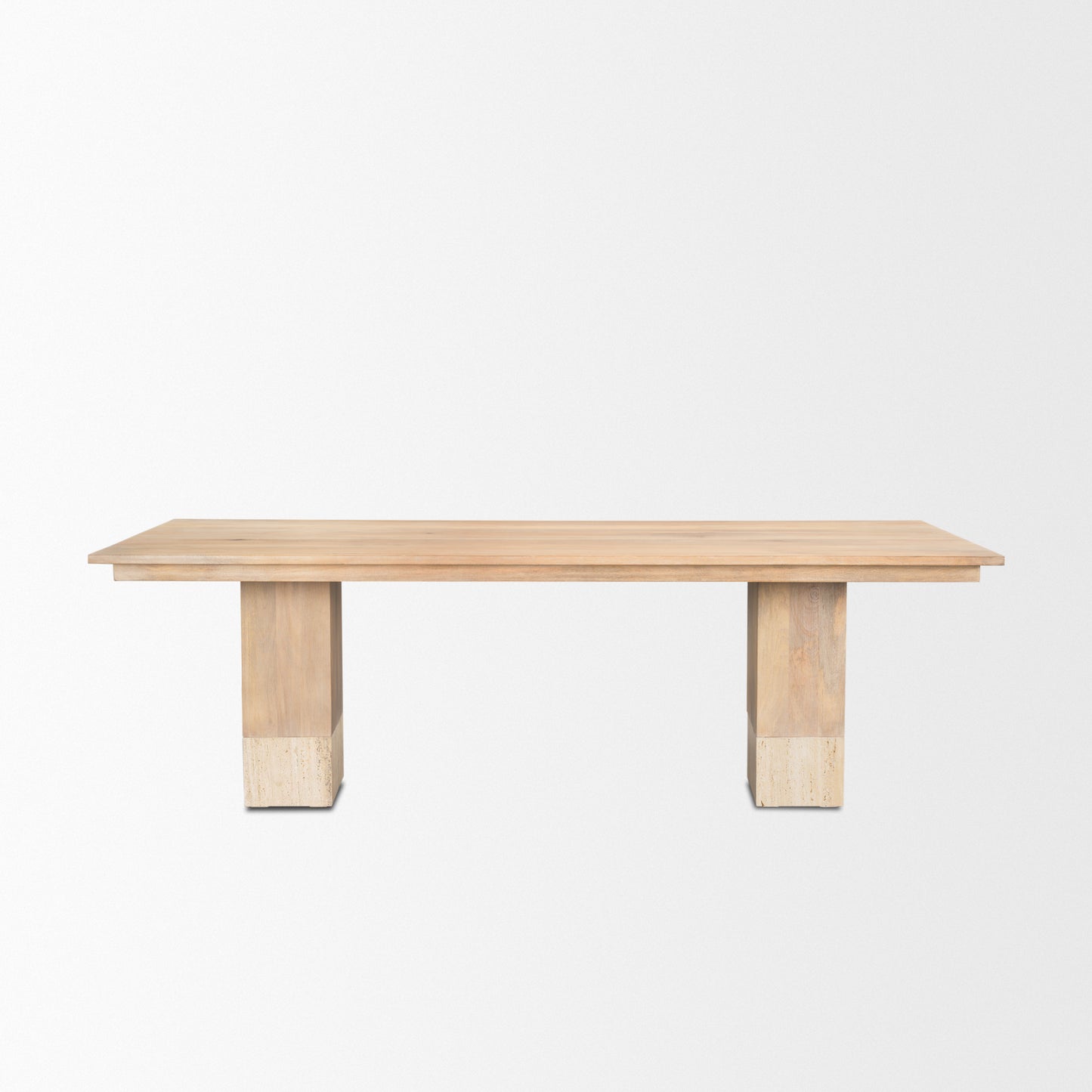 Shivon 94" Light Brown Mango Wood W/ Travertine Dining Table