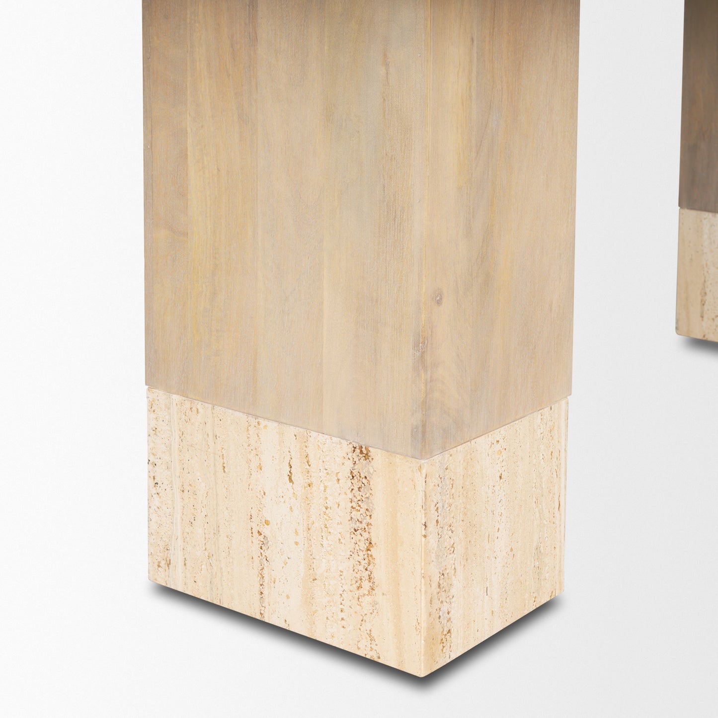 Shivon 94" Light Brown Mango Wood W/ Travertine Dining Table