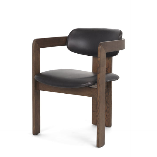 Shiro Dining Chair Black Leather | Dark Brown Wood