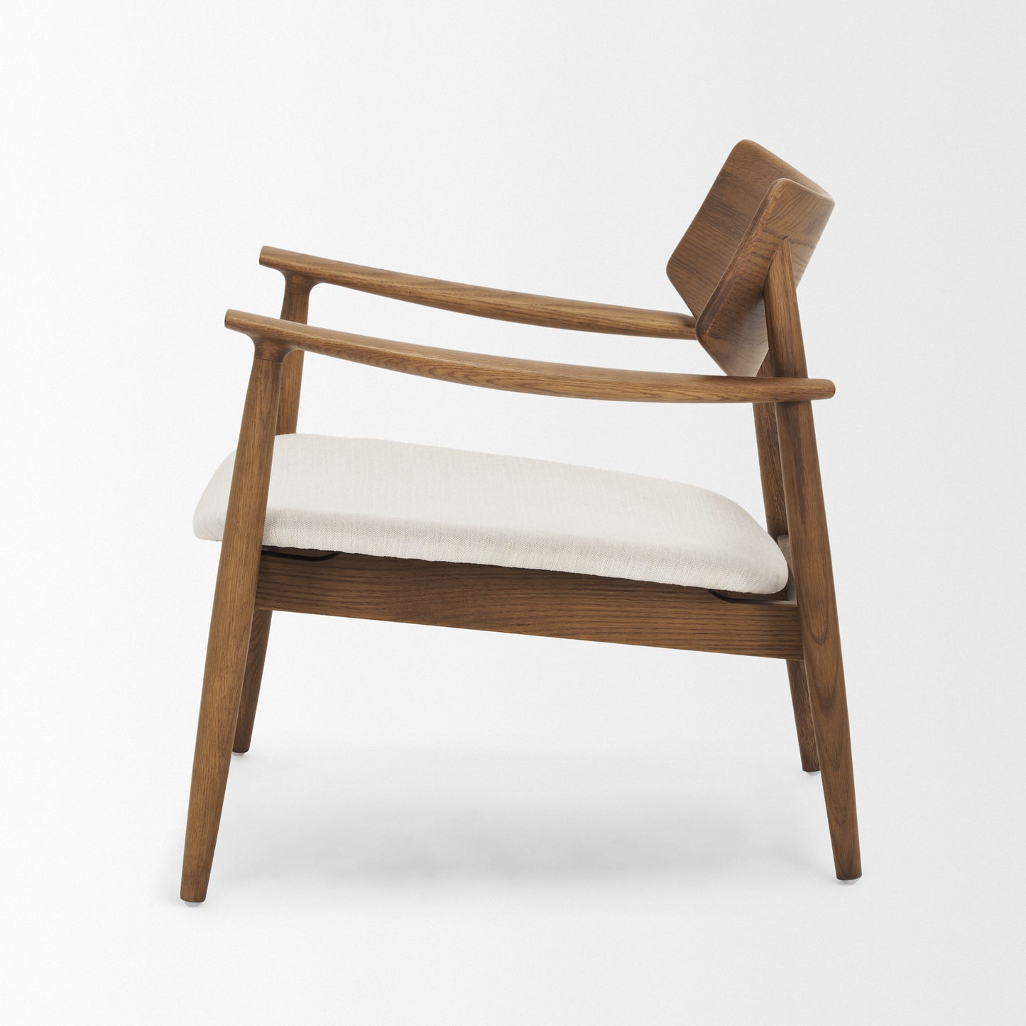 Haggen Upholstered Accent Chair Medium Brown Wood | Cream Fabric - accent-chairs