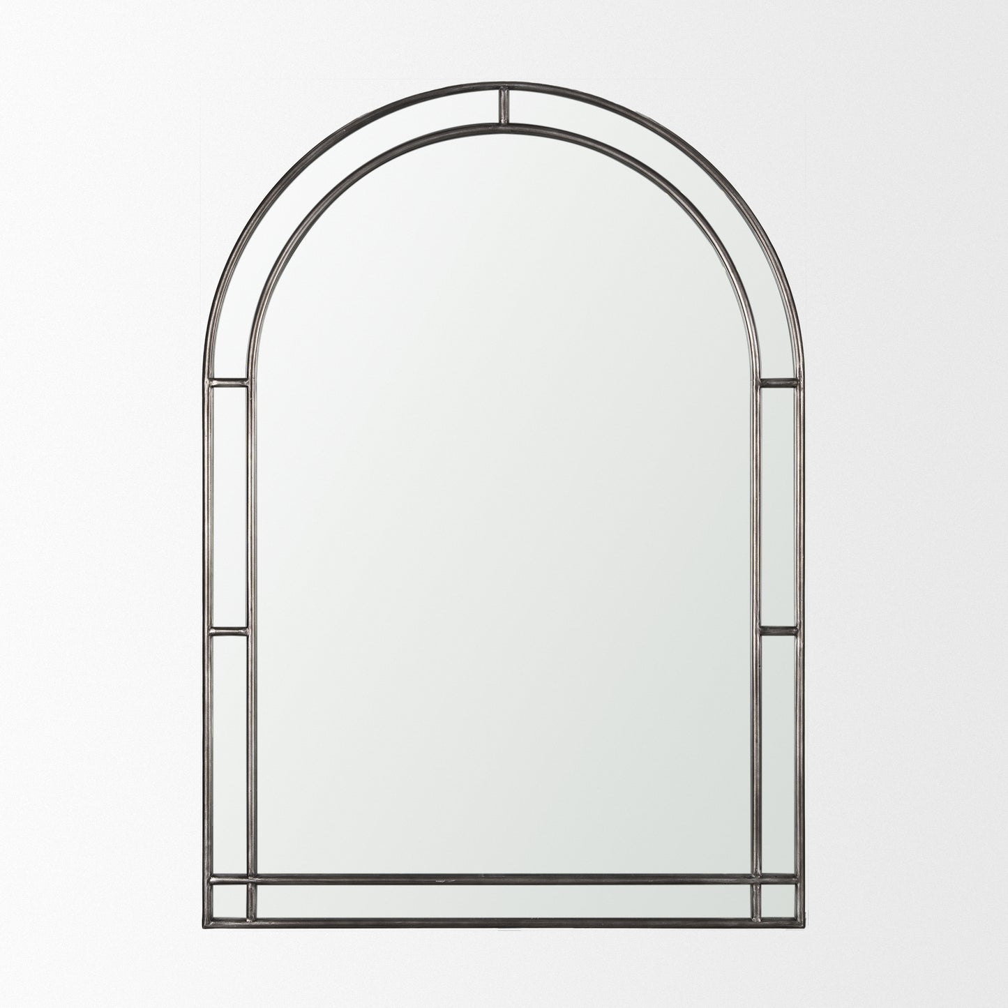Tiffany Brushed Black Metal Double Frame Arched Mirror