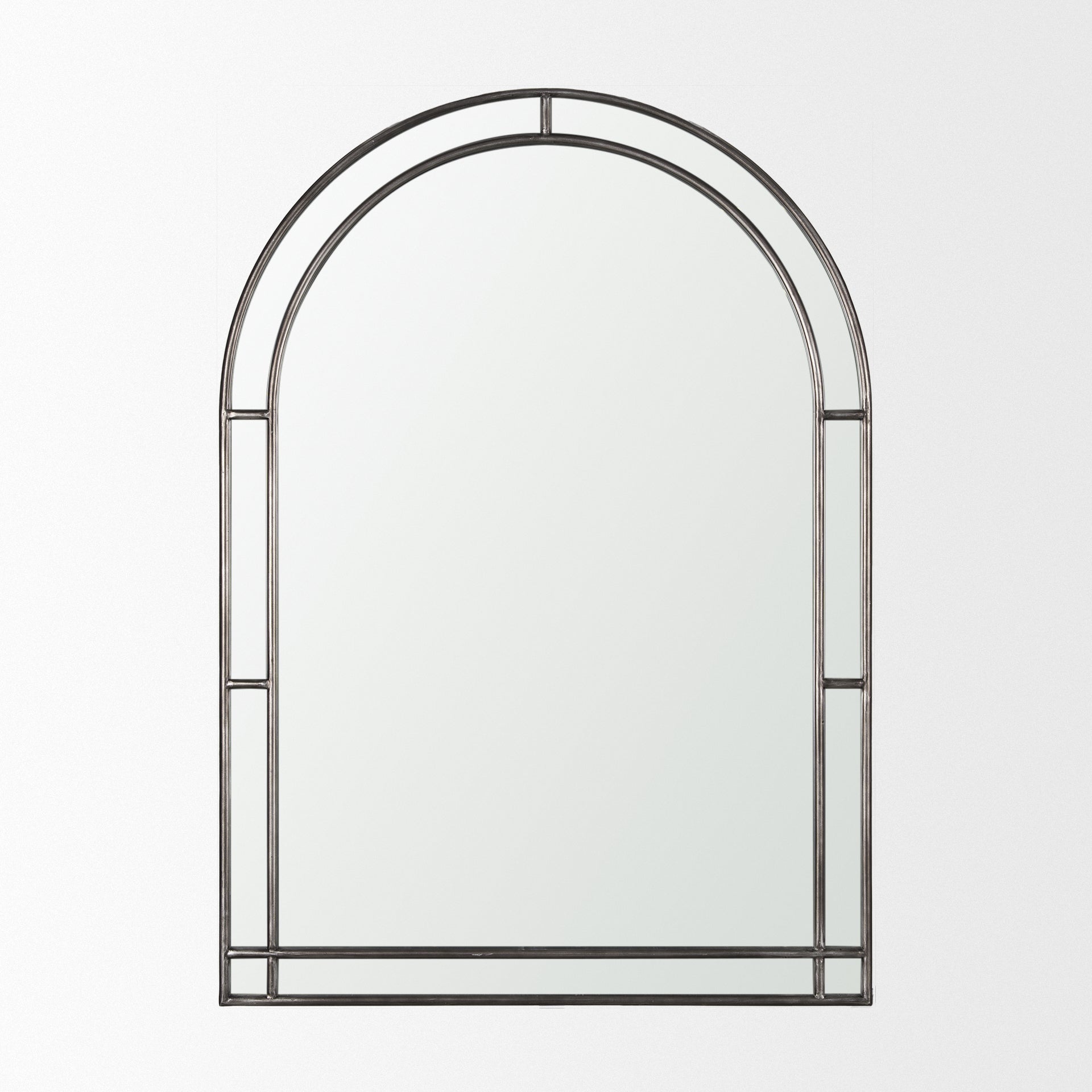 Tiffany Brushed Black Metal Double Frame Arched Mirror