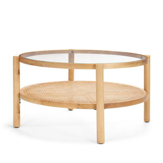 Weslyn Coffee Table Cane | Wood | Glass - coffee-tables