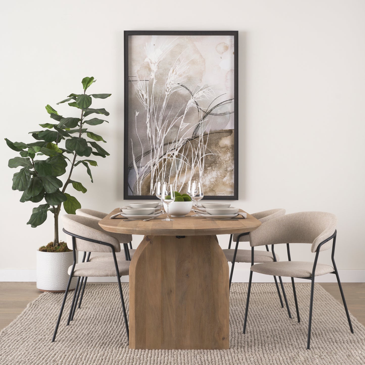 Carolyn Dining Chair w/ Oatmeal Fabric & Matte Black Metal