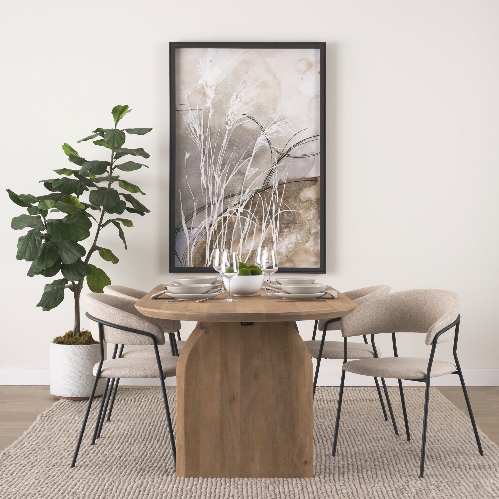 Carolyn Dining Chair w/ Oatmeal Fabric & Matte Black Metal