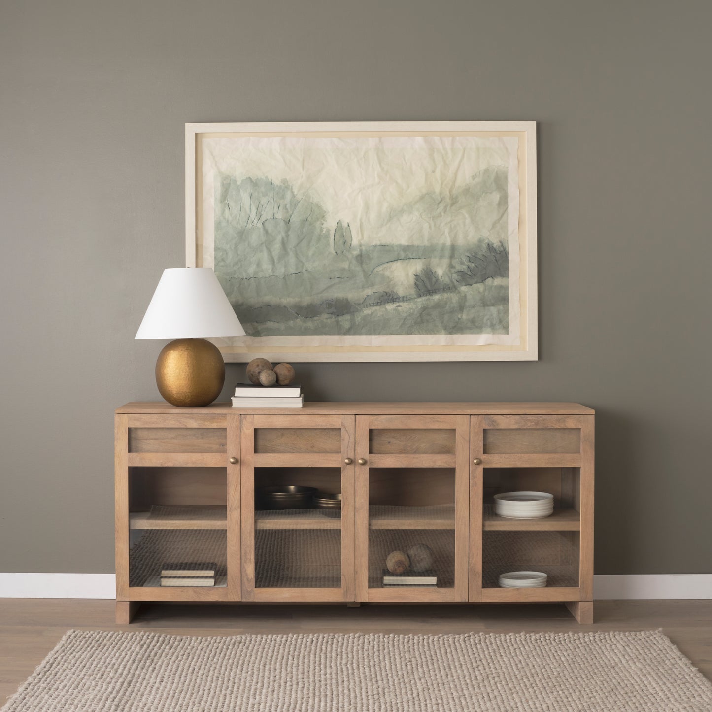 Suri Sideboard Light Brown Wood | Brass Knobs - sideboards-and-buffets