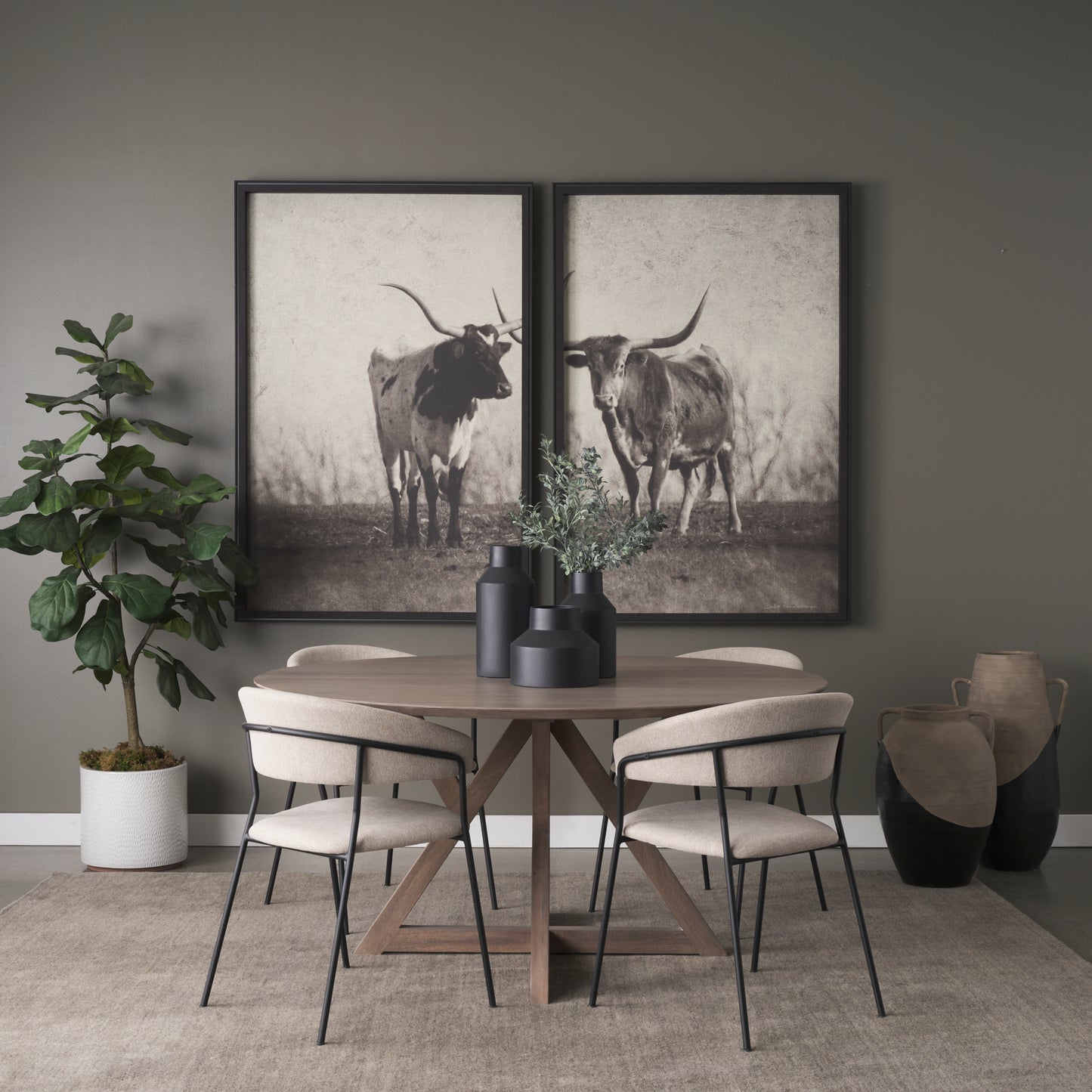 Carolyn Dining Chair w/ Oatmeal Fabric & Matte Black Metal
