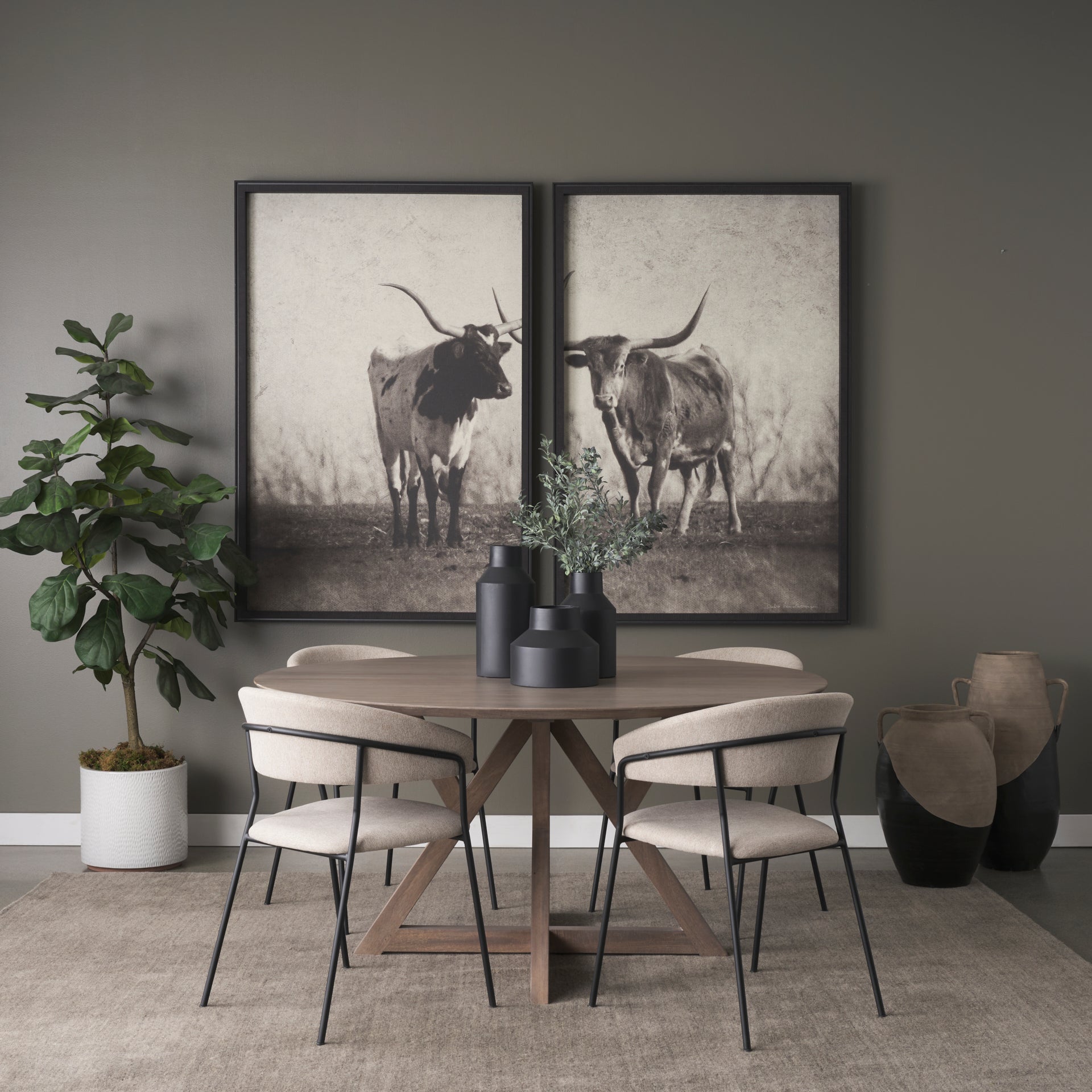 Carolyn Dining Chair w/ Oatmeal Fabric & Matte Black Metal