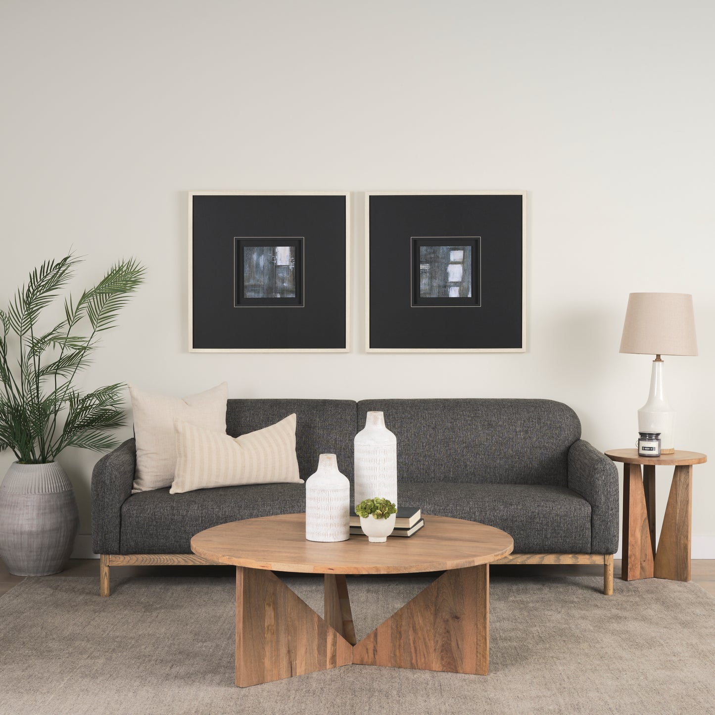 Hale Sofa W/ Medium Brown Wood and Gray Fabric