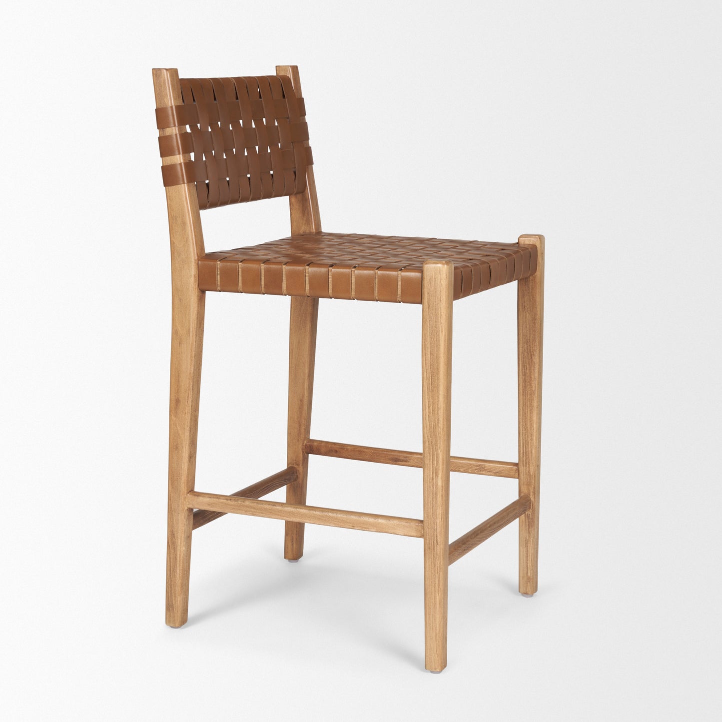 Shane Leather Seat Bar Counter Stool Brown Leather | Brown Wood - bar-stools