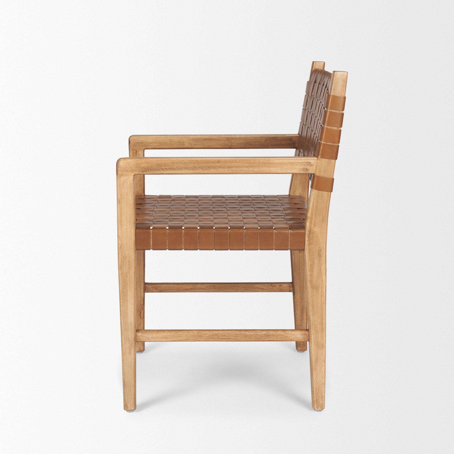 Shane Brown Wood w/ Woven Brown Leather Dining Armchair