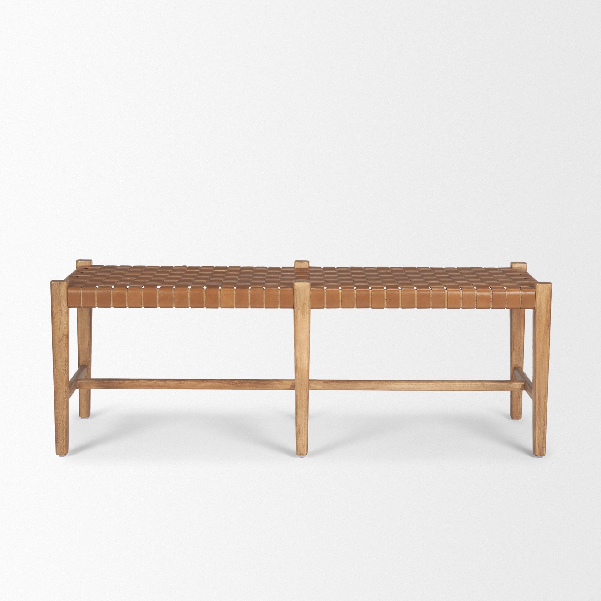 Shane Brown Wood w/ Woven Brown Leather Bench