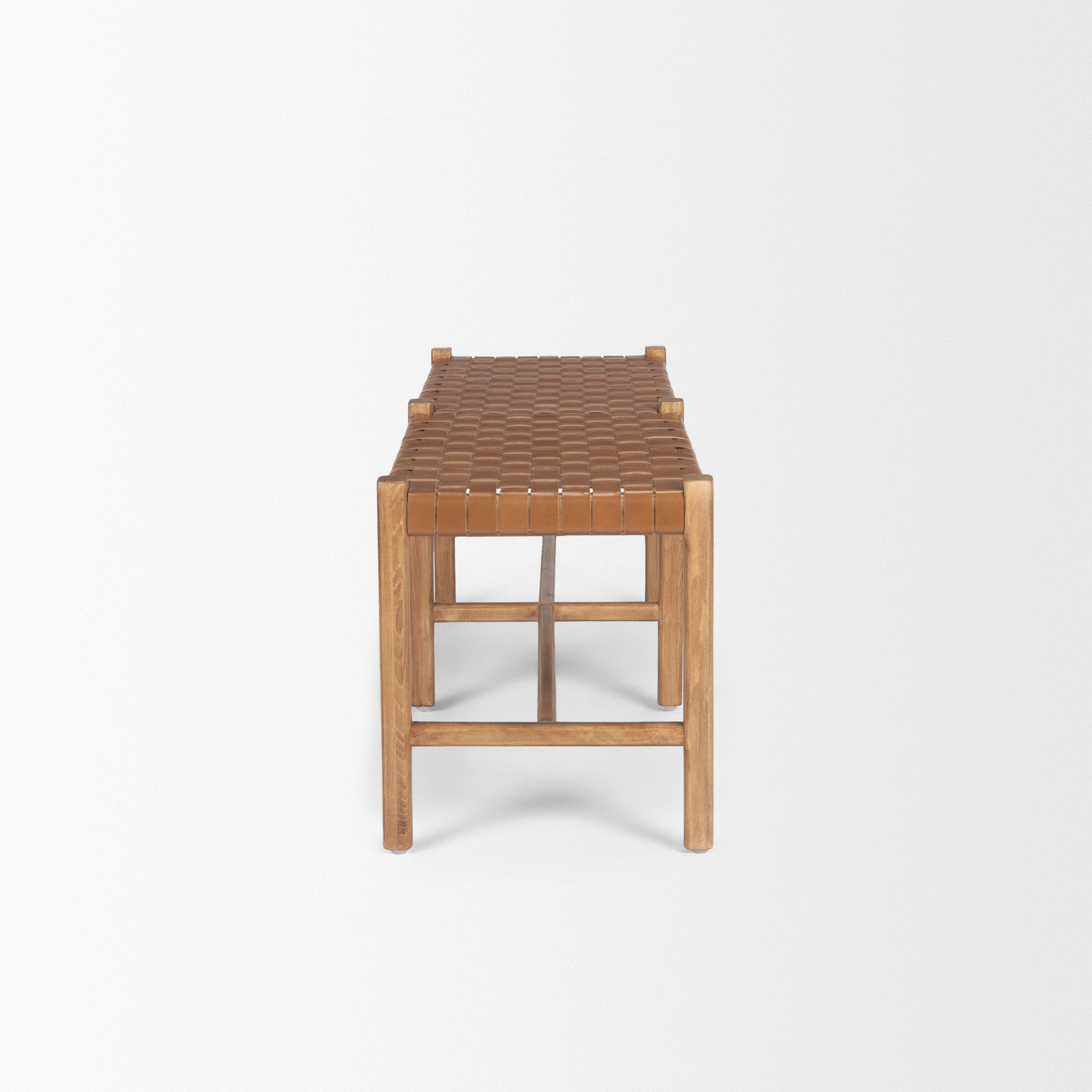 Shane Brown Wood w/ Woven Brown Leather Bench